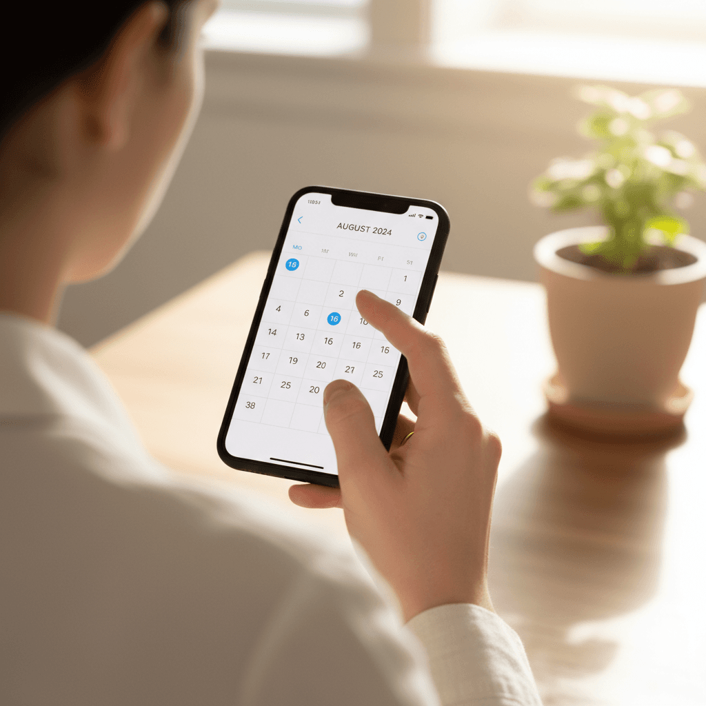 Hand holding smartphone with calendar visible, highlighting saved time